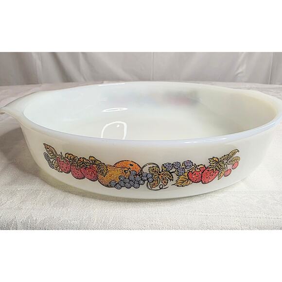 Vtg Anchor Hocking Fire King Casserole Baking Dish Nature's Bounty 9" Round - Picture 3 of 5